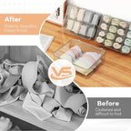 2pcs Sock Underwear Organizer, Sunoyar 16 Compartment Adjustable Dividers Tie Bras Socks Underwear Drawer Organizers for Closet, Clear Plastic Storage Containers Box with Lids for Ties Bra Scarf Socks