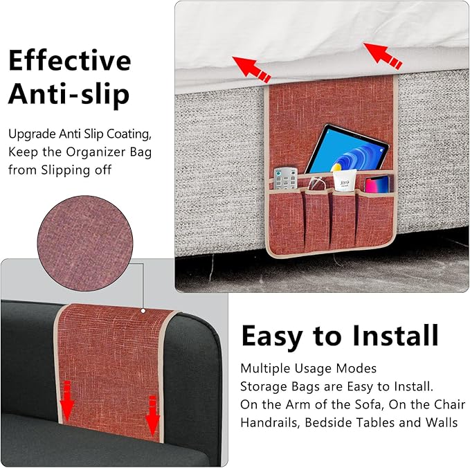 Couch Armrest Remote Control Holder, Couch Caddy Gifts for Seniors Bed Caddy Tv Remote Holder with 5 Pockets for Key Glasses Phone Magazine Holders