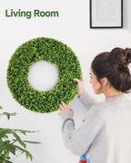 DDHS 19''Boxwood Wreaths for Front Door，Artificial Spring Wreaths for Farmhouse Wedding Green Year Round Indoor Outdoor for Fall Summer Christmas Wreath Home Decorations-Green