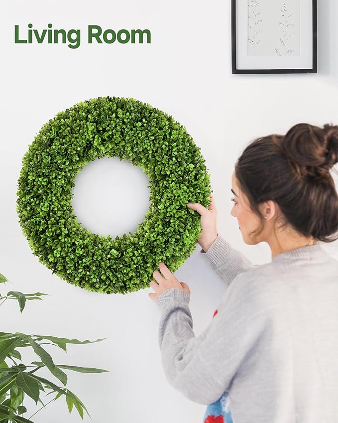 DDHS 19''Boxwood Wreaths for Front Door，Artificial Spring Wreaths for Farmhouse Wedding Green Year Round Indoor Outdoor for Fall Summer Christmas Wreath Home Decorations-Green