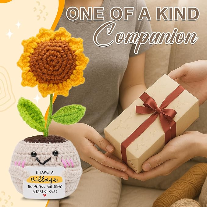 HEXMOZ Thank You Gifts for Women - End of Year Teacher Gift - Appreciation Gifts for Teacher Nurse Daycare Provider Nanny Babysitter - It Takes A Village Collectible Sunflower Doll Crochet