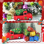 Rileryan Christmas Village Vintage Red Truck Decor Figurines for Mini Christmas Village Town Accessories Pieces Cars Vehicles Sets Decorations Home Indoor Decor Gift