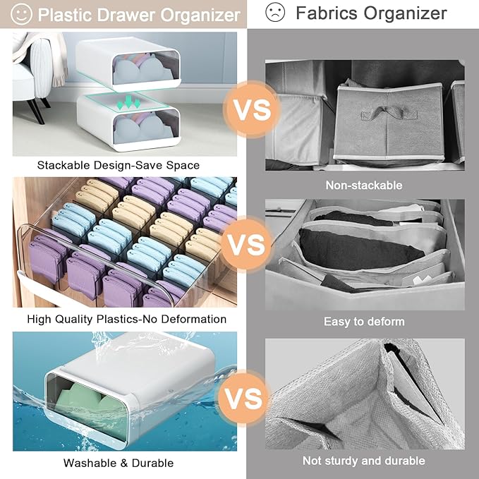 Underwear Organizer Drawer, 12 Cells Plastic Sock Underwear Storage Drawer, Stackable Closet Organizers and Storage Box for Bras, Socks, Scarves, Ties, Belt (King Size-White, 1 Pcs)