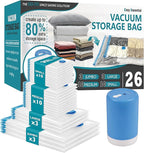 Cozy Essential Travel Vacuum Storage Bags with Rechargeable Cordless Electric Pump, Space Saver Bags for Luggage, Suitcase, Carry-On, for Clothes, Blankets, Comforters, Pillows, 26 Combo