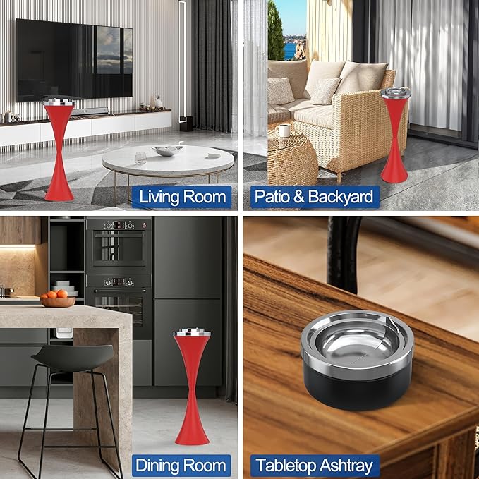 RELIANCER Floor Standing Ashtray w/Detachable Cigar Container,Stainless Steel Cigarette Ash Tray,Outdoor Self-Cleaning Ash Holder w/Weighted Base,Cigarettes Butt Receptacle Disposal for Home Patio