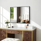 BONEWEI Bathroom Mirror,24x30 inch Wall Mirror for Bathroom Wall Mounted Black Rectangle Square Corner Mirrors,Black Bathroom Mirror for Living Room,Farmhouse,Bedroom Entryway,Horizontal/Vertical