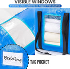 TAILI 2 Tier Extra Large Moving Bags, 2 Pack Blue Heavy Duty Totes for Storage with Visible Window, Wrap Around Handles, Storage Bags for Space Saving, Alternative to Moving Boxes