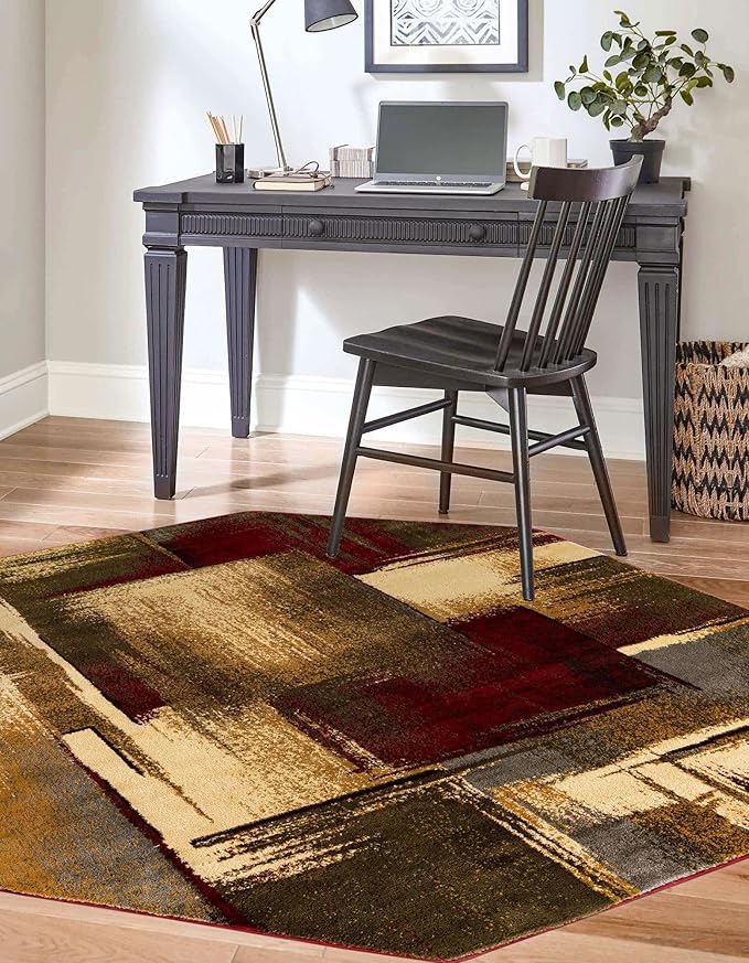 Unique Loom Barista Collection Area Rug - Timor (6' 1" Octagon, Multi/Red)