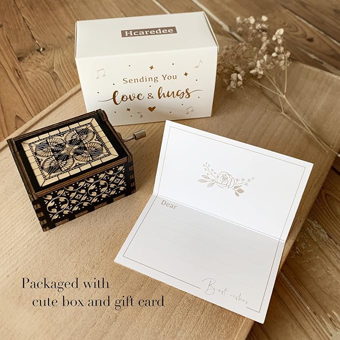 Sunflower Music Box Gifts for Dear Mom from Son on Birthday Christmas Mothers Day You are My Sunshine Hand Crank Engraved Wooden Musical Boxes Black