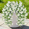 Artificial Hanging Flowers for Outdoors, 2 PCS UV Resistant Faux Silk 150 Morning Glory Each Trailing Vines, Fake Plants for Spring Outdoor Garden Planter Porch Patio Decoration, White