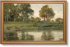 VIYYIEA Vintage Large Framed Wall Art for Living Room, Landscape Canvas Prints Home Decor, Oil Painting Picture, Bedroom Wall Decor Gifts for Friends or Family -【Twilight Reflections】-(24L x 16W)