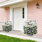 Artificial Fake Hanging Flowers Geraniums for Outdoors Spring Outside Decor, 2 PCS Faux Silk Flowers UV Resistant Outdoor Plants Realistic White Trailing Vines for Planters Porch Patio Garden Balcony