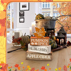 Moucuny 4 Pcs Fall Decor Wooden Maple Leaf Decoration Thanksgiving Tiered Tray Decor Rustic Wooden Maple Leaf Block Sign Thanksgiving Table Centerpiece Farmhouse for Autumn Harvest Party Home Kitchen