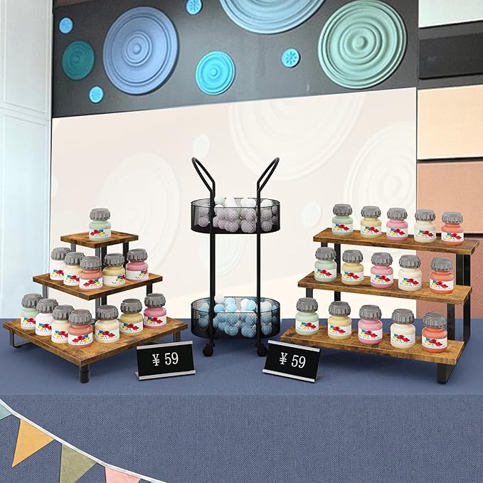 ELITEROO 3 Tier Wooden Retail Display Shelves, Portable Display Rack for Retail Counter Top Craft Shows Tradeshows, 3 Step Corner Tiered Table Display Tower Stand for Cupcake Jewelry Display