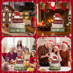 Lineshading 4 Pcs Christmas Table Decorations Wooden Red Santa Hat Christmas Tiered Tray Decor Rustic Wood Santa Hat Block Sign Xmas Centerpiece Mimi and Papa's Gift Decor for Home Shelf Kitchen