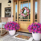 Artificial Flowers for Outdoors Decoration, 10 Bundles Fake Plastic Flower Plant, Faux Colorful Silk Morning Glory Petunias for Spring Summer Outside Garden Porch Front Door Decor, Purple