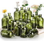 YOUEON 16 Pack Green Glass Bud Vases, Small Bud Vases in Bulk, Glass Flower Vases for Centerpieces, Vintage Decorative Bottle Vases for Flowers, Home Decor, Wedding Reception, Office