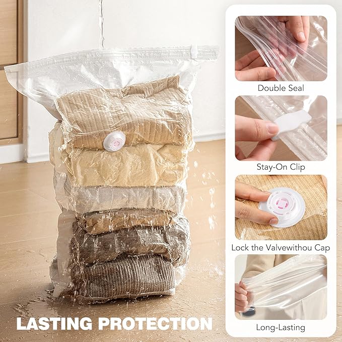 8 Pack Vacuum Storage Bags Jumbo, Vacuum Seal Bags for Clothing, 1 Jumbo+2 Large+2 Medium+3 Small, 80% Space Saver Bags for Clothes, Pillows, Comforters, Blankets,Home Travel Essentials(8 Combo)