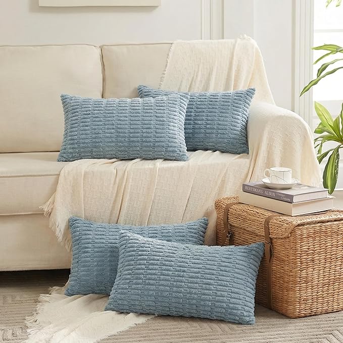 Fancy Homi 4 Packs Decorative Throw Pillow Covers for Living Room Couch Bed, Modern Farmhouse Boho Home Décor Accent Cushion Case, 24" x 14", Light Blue