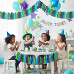 Blue Green and Purple Birthday Decorations,Paper Tissue Tassel Garland Banner for Party Decorations,Pack of 15