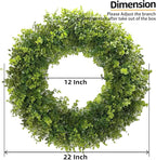 Hiptree 22 Inch Boxwood Wreath for Front Door-Artificial Spring Greenery Indoor Outdoor Wreaths Decorations, Farmhouse Wall Decor-Wedding,Summer, Fall, Winter,Easter, Green All Year Round,DIY Wreaths