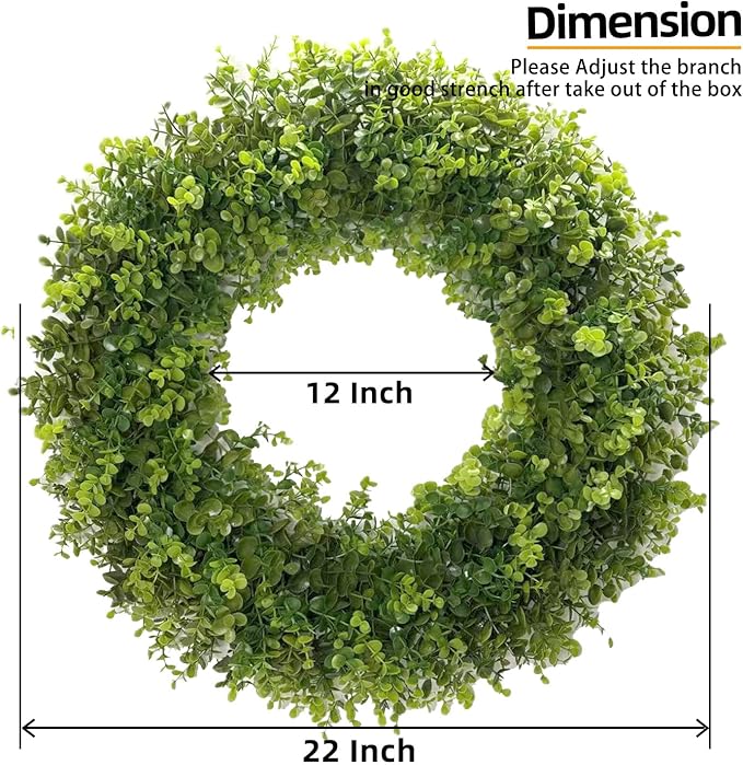 Hiptree 22 Inch Boxwood Wreath for Front Door-Artificial Spring Greenery Indoor Outdoor Wreaths Decorations, Farmhouse Wall Decor-Wedding,Summer, Fall, Winter,Easter, Green All Year Round,DIY Wreaths