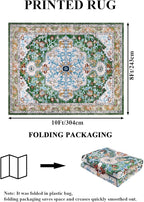 U'Artlines Boho Vintage Area Rug 8x10 Machine Washable Low Pile Soft Floor Carpet Non Slip Non Shedding Accent Rug for Living Room Bedroom Entryway Dining Room Office Green