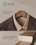 SONGMICS Extra Wide Wooden Suit Hangers, Set of 10 Clothes Hangers, Swivel Hooks, Non-Slip Bars, for Outfits, Suits, Coats, Shirts, Dresses, Walnut Color UCRW050KZ01
