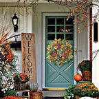 WANNA-CUL 24 Inch Spring Fall Wreaths for Front Door with Blue Hydrangea, Fall Wreath with Purple,Orange Peony-Fall Decoration for Home-Fall Decor Door Wreath for Valentines Day Mothers Day Autumn