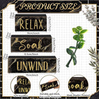 Moucuny 4 Pcs Black and Gold Bathroom Shelf Decor Sign Farmhouse Bathroom Decor and Accessories Rustic Eucalyptus Leaves Block Sign Gift Relax Soak Unwind Farmhouse Table Centerpiece for Home Toilet