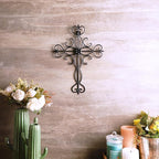 RELY+ Black Matte Wall Cross 14x10 Inch Living Room Décor Outdoor Crucifix Rustic Wall Decor Metal Wall Art Decorative Hanging Iron Wrought Wall Décor crosses for Indoor Home Halloween Decorations