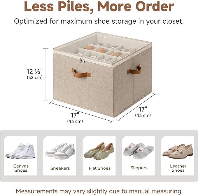 StorageWorks 2 Pack Shoe Organizer for Closet, Foldable Shoe Storage Box with Adjustable Dividers, Shoe Boxes Organizer for Entryway, Closet Shoes Organizer for Sandals, Sneakers, Fits 32 Pairs, Taupe