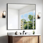 BONEWEI Bathroom Mirror,36x40 inch Wall Mirror for Bathroom Wall Mounted Black Rectangle Square Corner Mirrors, Black Bathroom Mirror for Living Room, Farmhouse, Bedroom Entryway, Horizontal/Vertical
