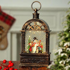 Christmas Snow Globe Lantern Water Glittering Window Snowman Child with Music, USB Lined/Battery Operated Lighted Lantern for Christmas Festival Decoration Gifts