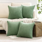 MIULEE Boho Farmhouse Throw Pillow Covers 18x18 Inch Set of 4 Mordern Nordic Cushion Covers Soft Corduroy Spring Home Decor for Couch Bed Sofa Living Room Sage Green