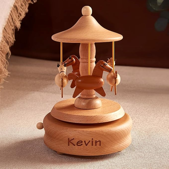 EDSG Personalized Music Box Custom Wooden Music Box Gifts for Birthday Christmas Engraved Rotating Musical Boxes Figurines with Any Name for Kids Girls Boys Daughter Home Decor(Design 2)