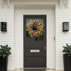 Sggvecsy Spring Summer Wreath for Front Door 22 Inch Artificial Tulips Wreath with Eucalyptus Leaves Lavender Ferns Colorful Silk Flowers Butterflies for Home Farmhouse Indoor Outdoor Wall Decor
