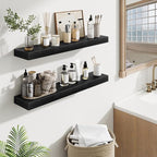 Fun Memories Bathroom Shelves 32 Inch Long Set of 2, Floating Shelves for Wall with Invisible Brackets, for Bedroom, Living Room, Kitchen, Black