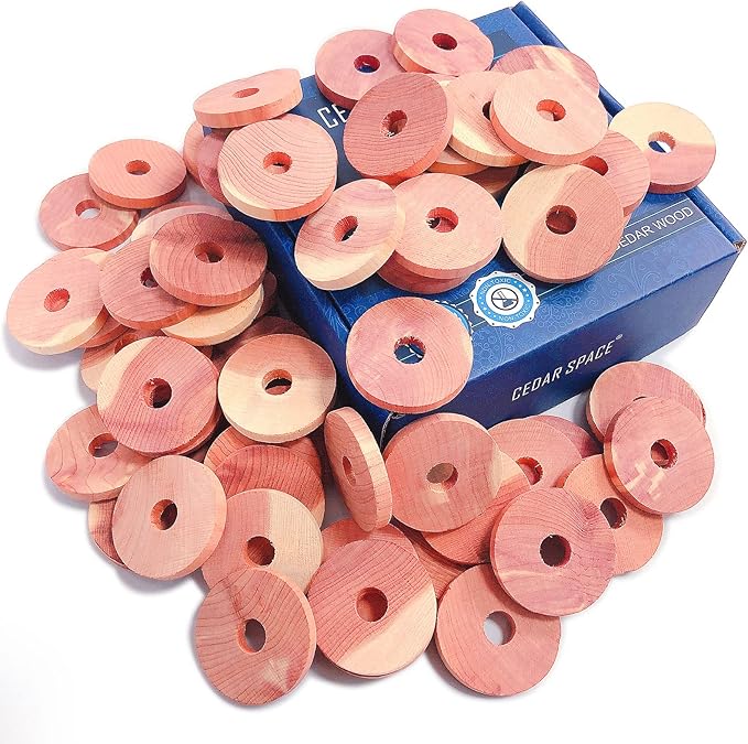 Cedar Space Cedar Blocks for Clothes Storage 100% Natural Aromatic Red Cedar Rings 54Pcs Protection for Wardrobes Closets and Drawers