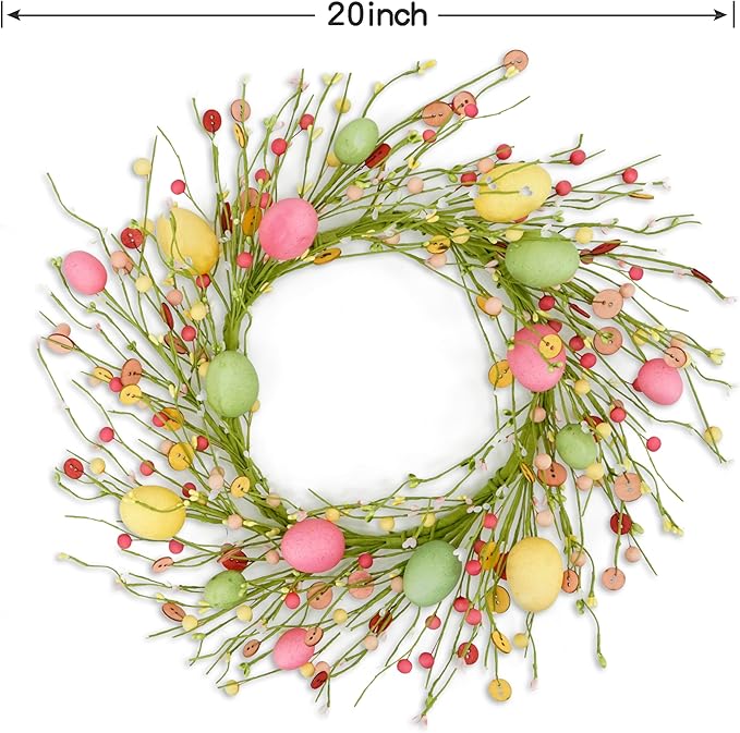 WreathDream Easter Wreaths for Front Door Easter Egg Wreath with Colorful Eggs,Berry for Front Door Indoor Outdoor Party Home Wall Window Festival Decoration
