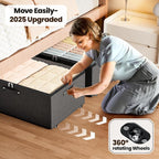 Dayacoco Underbed Storage with Wheels, 2 Pack Under Bed Storage Containers with Clear Lids, No Assembly Required 10.1 inch Rolling Under Bed Storage for Clothes, Blankets
