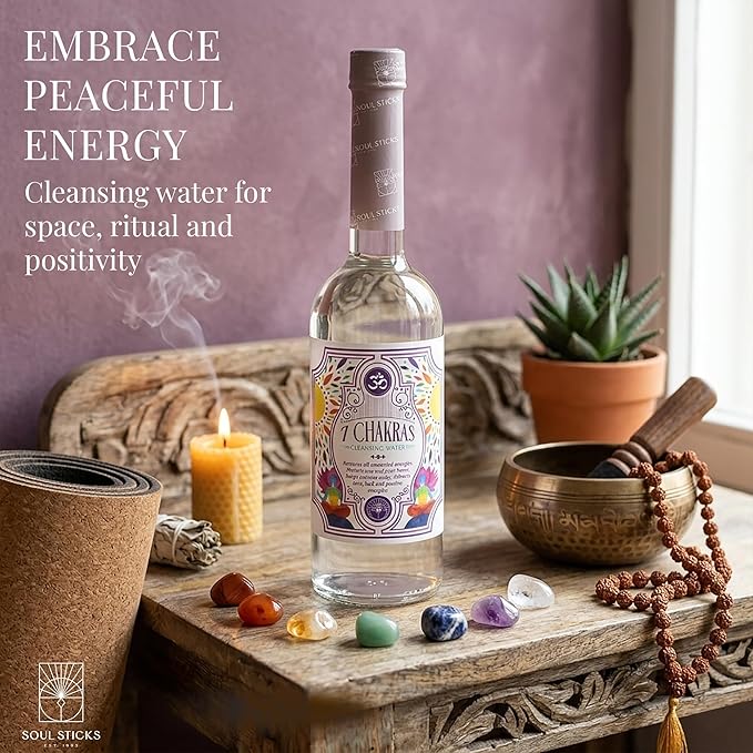 SOUL STICKS Cleansing Water 7.5 oz. Bottle for Clearing Negative Energy and Purifying Home Spiritual Florida Water Area Deodorizer (7 Chakras)