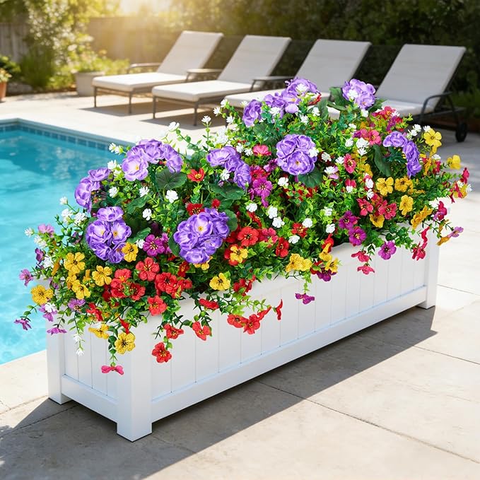 Artificial Flowers for Outdoors Faux Plants Outside Indoor,Realistic UV Resistant Silk Fake Geranium Daisy for Home Patio Garden Back Yard Front Poch Decor Spring Summer(12 Bunches)