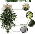 22" Artificial Olive Branch Swag, 1-Pack Realistic Greenery Swag with Olive Fruit/Green Leaves/Artificial Flowers, Seasonal Olive Branch Wreath for Front Door, Indoor & Outdoor Decor