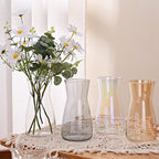 Glass Vases for Flowers, 8 Inch Tall Ins Modern Gray Crystal Clear Glass Vases for Centerpieces Home Desk Decoration, Decorative Glass Table Vase for Birthday Wedding Housewarming Gift