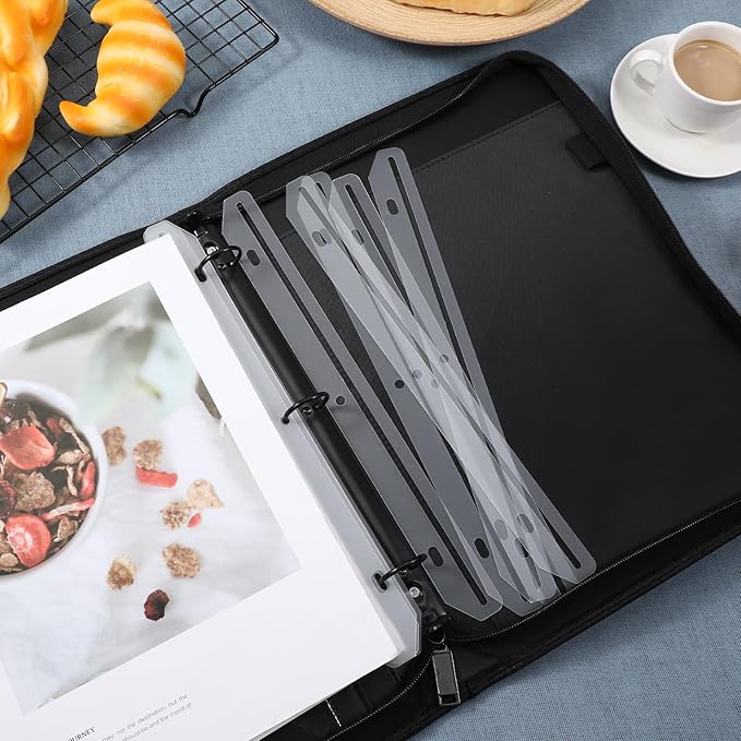 24Pcs 3 Hole Magazine Binder Inserts Holder, 3 Ring Binder Strips Punched Magazine Organizer Sheet Music Folder for Paper File Book(Translucent White)