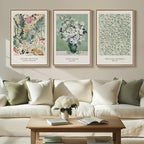 Large Framed William Morris Wall Art for Living Room, Set of 3 Vintage Sage Green Botanical Canvas Prints, Van Gogh Floral Plant Artwork for Bedroom, Hallway, or Home Office Decor, 24x36 Inch