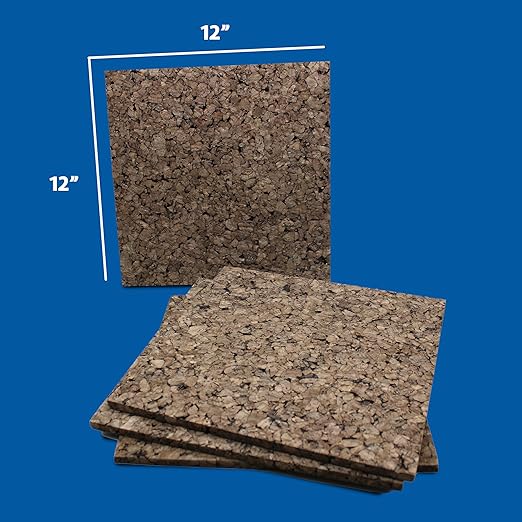 Flipside Products 12" x 12" x 9.5mm Thick Dark Brown Cork Squares, Wall Tiles, Square Pinning Cork Board, Bulletin Board Mini Wall Board - 4 Pack