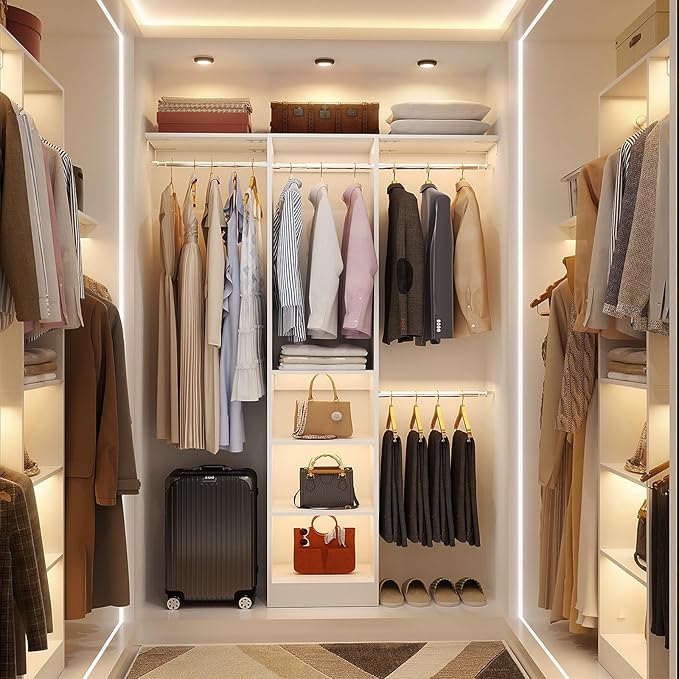 48" Closet Organizer System, 4FT Closet System for Small Closets with 4 Hanging Rods & 3 Shelves, 80"H Small Closet Organizers and Storage for Bedrooms, Cloakrooms, White