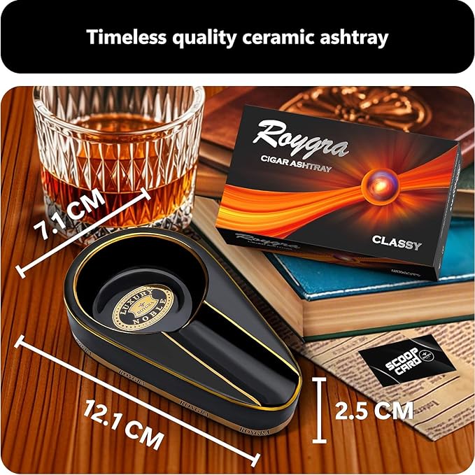 roygra Ceramic Ash Tray, Cigar Ashtray for Outside Patio, Outdoor Ashtray, Cigar Ashtrays for Outdoors with Holder, Cigars Smoking Accessories for Men, Home Décor, Ashtrays for Smokers Indoor - Black